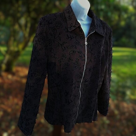 Light Cordoroy Floral Pattern Jacket EUC L - Picture 1 of 5